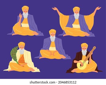 Character Guru Nanak Jayanti Set Stock Vector (Royalty Free) 2046853112