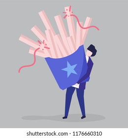 Character of a guy holding French fries illustration