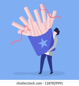 Character of a guy holding French fries illustration