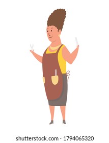 Character hairdresser profession. Woman worker