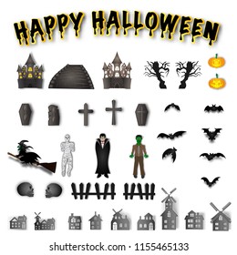 The character halloween collections and propertie on white background as happy day and party concept. vector illustration.