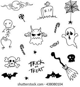 Character halloween doodle set scary hand draw