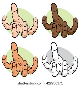 Character hand with exposed palm, request or donation, ethnic. Ideal for informational and institutional