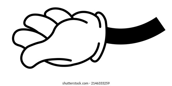 Dando o preguntando a mano de personaje, palma con dedos. Señales de gestos de mano aisladas y lenguaje corporal. Comunicación no verbal y símbolos al hablar. Esbozo simple monocromo, vector de estilo plano