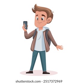 
personagem com celular feliz