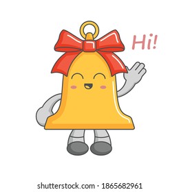 Character happy kawaii Bell greeting say hi with waving hand