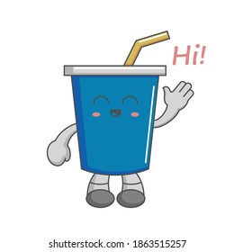 Character happy kawaii Milkshake greeting say hi with waving hand