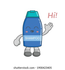 Character happy kawaii shampoo greeting say hi with waving hand