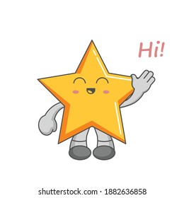 Character happy kawaii star greeting say hi with waving hand