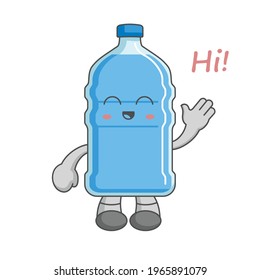 Character happy kawaii water gallon greeting say hi with waving hand