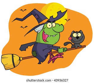 Character harrison rode a broomstick with a cat