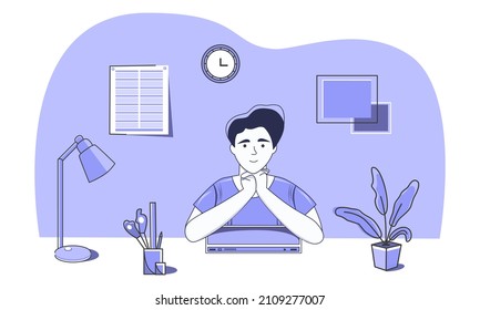 The character has finished his work   is now enjoying his rest   The pleasure the work done  Vector  A simple cartoon drawing  Graphics  Fancy style 