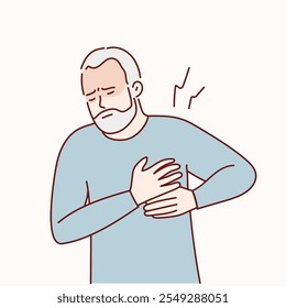 Character having a heart attack. Vector illustration in cartoon style.
