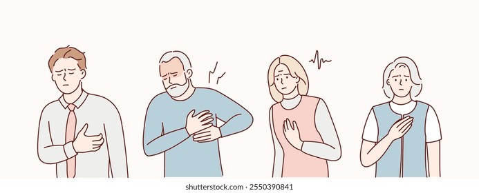 Character having a heart attack. Vector illustration in cartoon style.