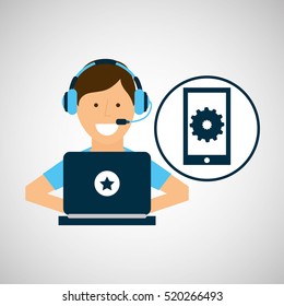 character headset laptop smart mobile tool vector illustration eps 10