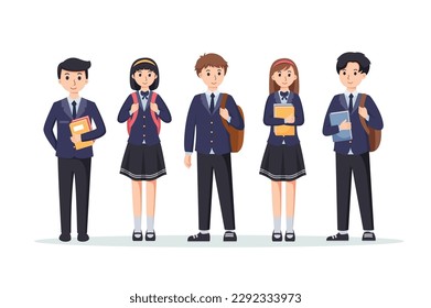 character high school student in school uniform vector illustration