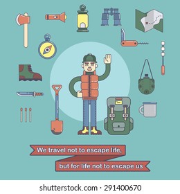 Character hiker, camping concept flat vector illustration 