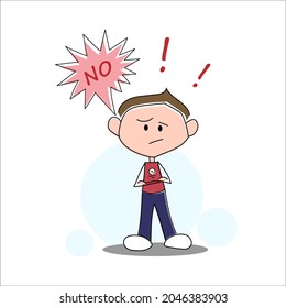character with his own opinion, the guy says no, the man shows disagreement, persistent refusal, emotions of distrust and resistance, emotions, form for the network