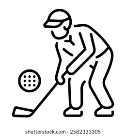 A character hitting a golf shot icon in linear style 