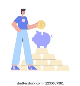 Character hold a big bank card. Vector illustration in a flat style