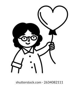 Un personaje sosteniendo globo, icono de estilo doodle 