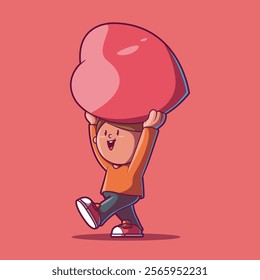 A Character holding a big heart vector illustration. Love, mascot design concept.