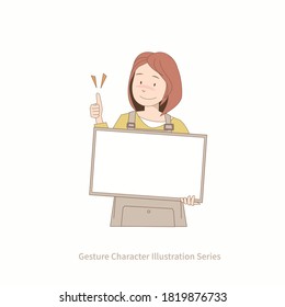 character holding board.
Illustrator Vector Announces Business Hours.