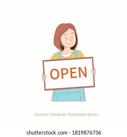 character holding board.
Illustrator Vector Announces Business Hours.