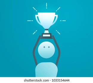 Character holding the cup. Vector illustration for concepts of success, winning, motivation.