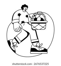 A character holding an easter basket, glyph illustration 