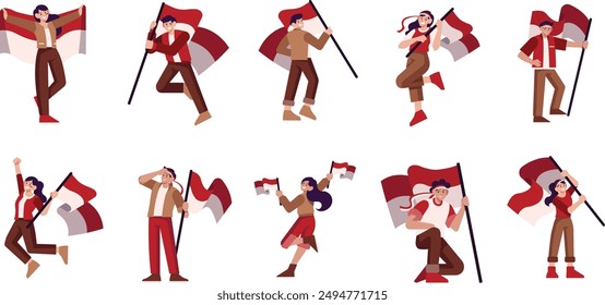 Character Holding Flag Indonesian Independence Collection Ilustration