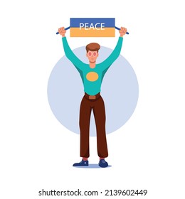 character holding flag for peace