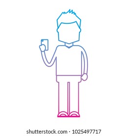 character holding in hand smartphone device