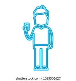 character holding in hand smartphone device