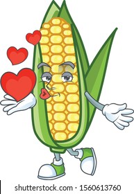 Character holding heart in the cartoon a corn