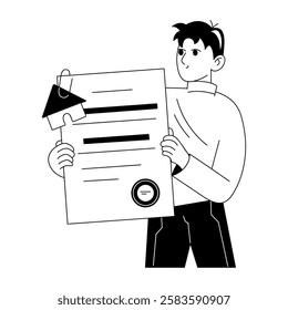 A character holding home document, glyph style illustration 

