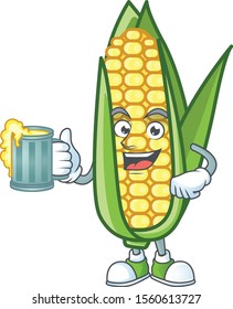 Character holding juice in the cartoon a corn