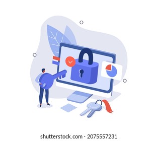 Clave de retención de caracteres, tratando de desbloquear y resolver problemas de negocios o encontrar otras oportunidades. Estrategia, planificación y concepto de éxito. Ilustración vectorial.
