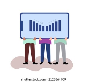 character holding mobile up and down trade display. Vector Illustration