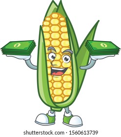 Character holding money in the cartoon a corn