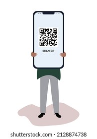 character holding phone to scan qr. Vector Illustration