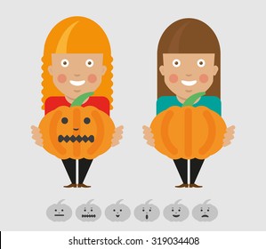 Character holding pumpkins