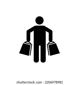 Character holding shopping bags in both arms icon vector symbol.