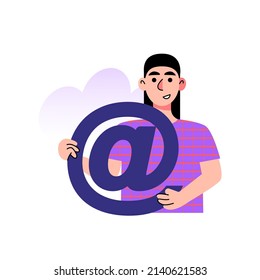 El carácter tiene un gran símbolo. Ilustración vectorial en un estilo plano