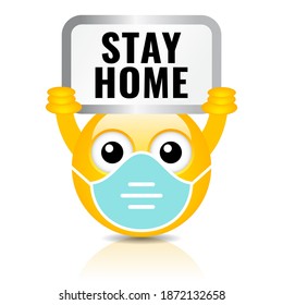 Character holds Stay home vector placard on white background