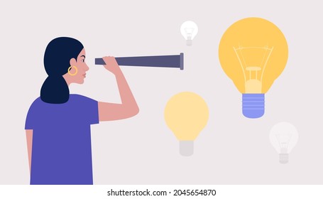 Character holds a telescope. Colorful flat vector illustration