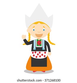 Character from Holland or Netherlands dressed in the traditional way Vector Illustration. Kids of the World Collection.