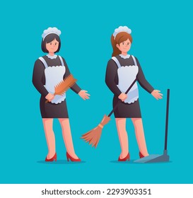 Character housekeeper in black maid uniform vector illustration