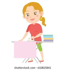 Character of housewife ironing design style