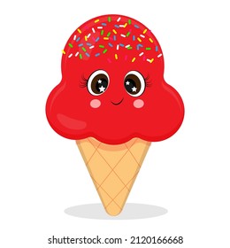 Character ice cream cute Funny ice cream, Flat style, print on textiles, on a t-shirt on packaging, interior design, Vector illustration
